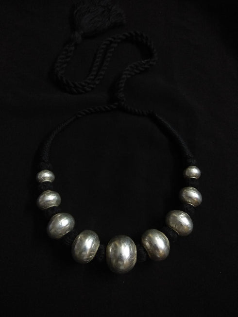 Wax Beads Silver Necklace (oversized beads)